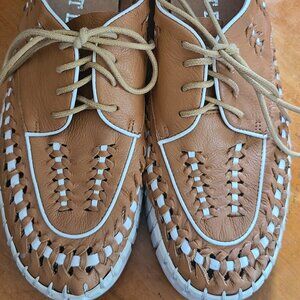 Silent D Brodies Tan-White Leather Lace Up Sneakers, Size 38